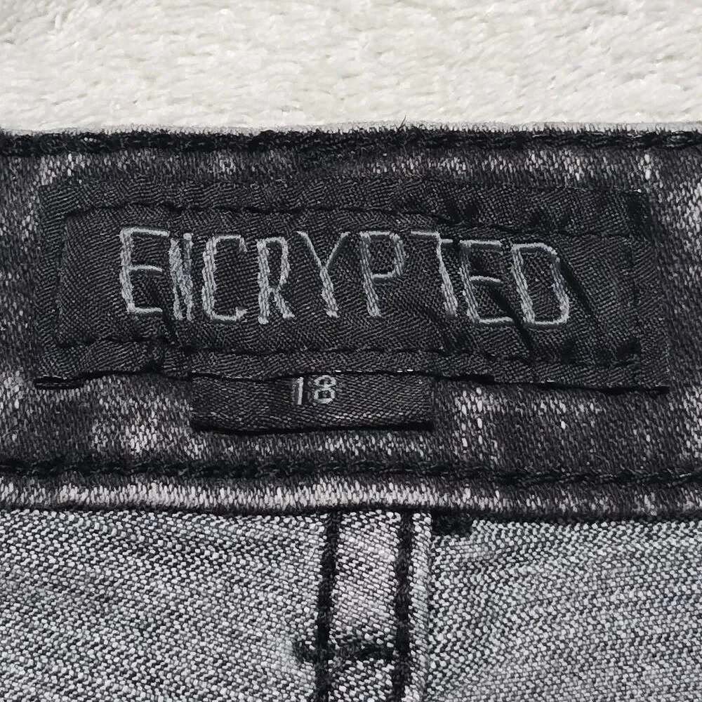 Encrypted Youth, Boys 18 Distressed Moto Biker Jeans Black Gray Acid Wash Pants